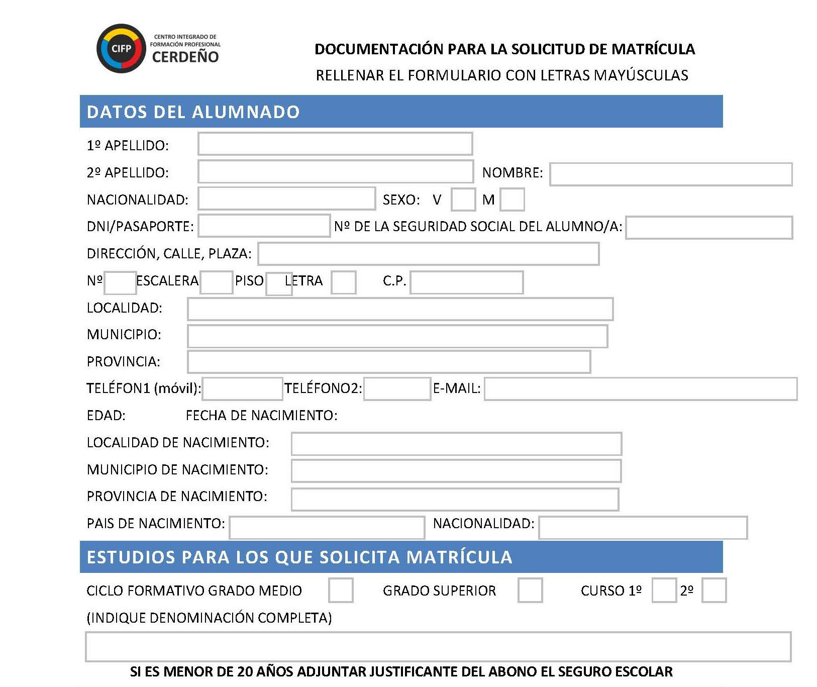 SOLICITUD DE MATRICULA COMPLETO Página 1