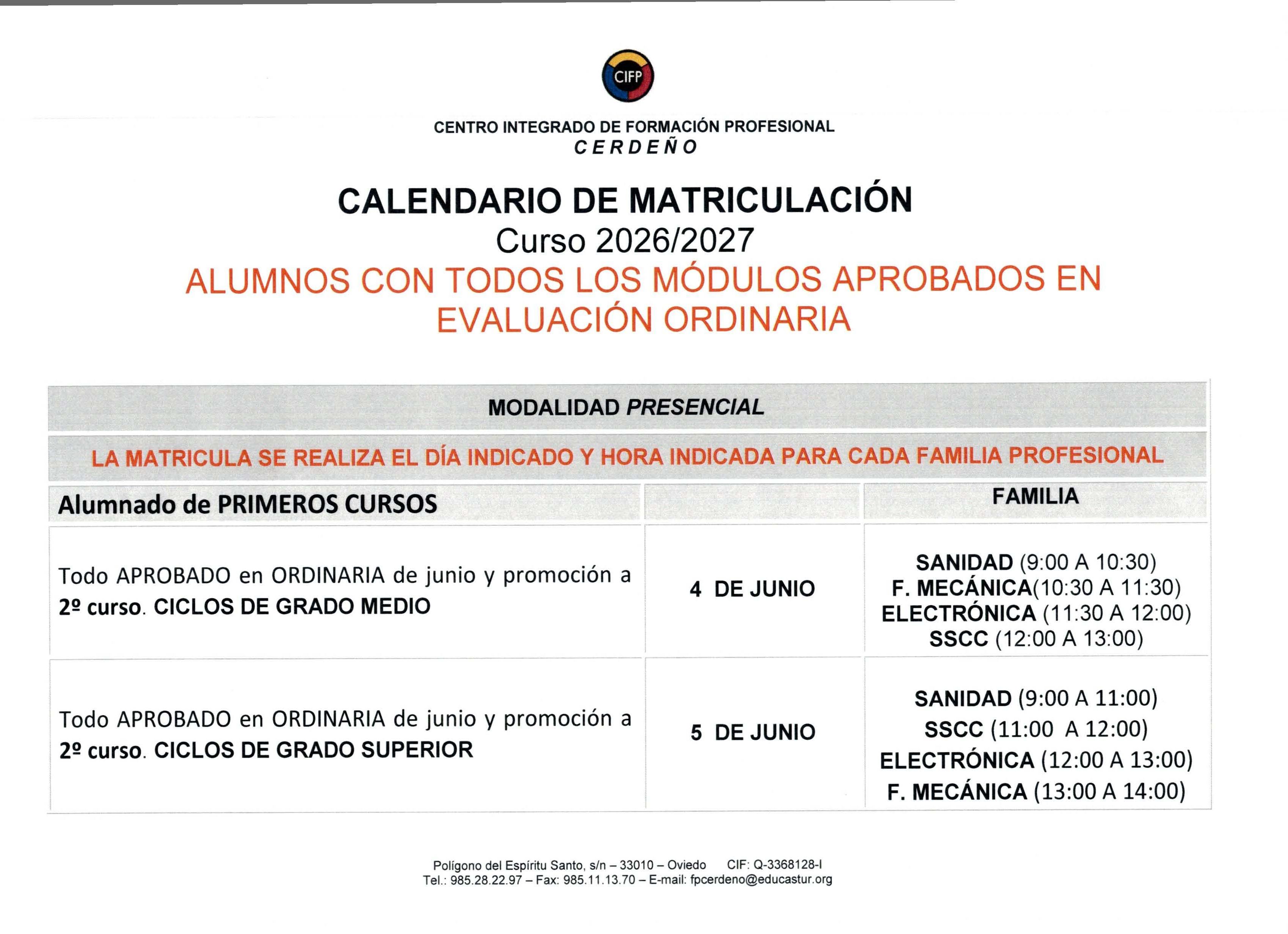 CALENDARIO DE MATRICULACION Página 2 Imagen 0001