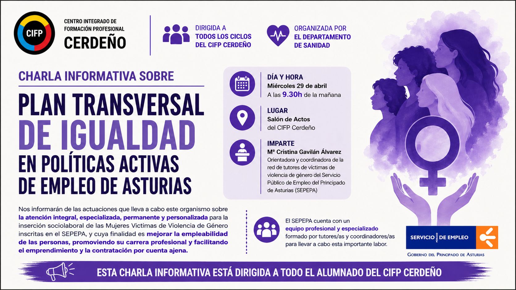 CHARLA INFORMATIVA SOBRE EL PLAN DE IGUALDAD DEL SEPEPA EN LAS POLITICAS ACTIVAS DE EMPLEO
